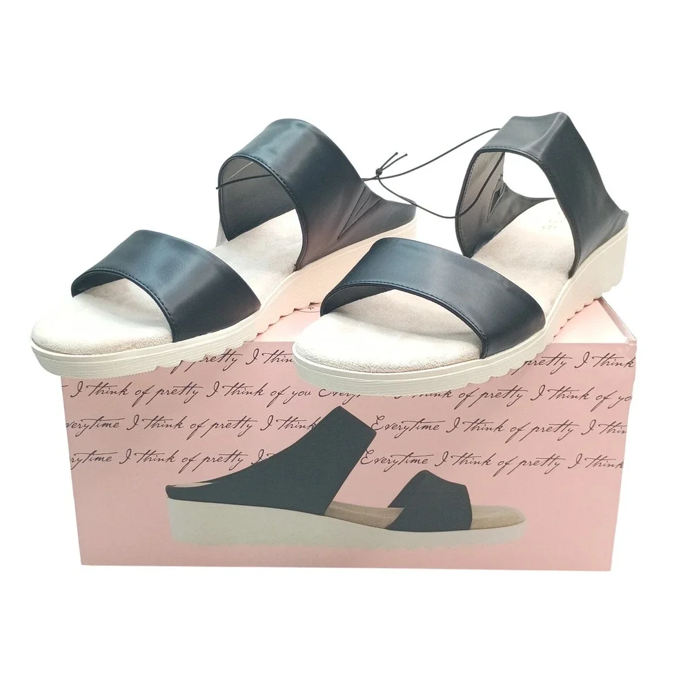 Kensie Endy Comfort Slide Women Size 10 Black Wedge Sandal KS261620